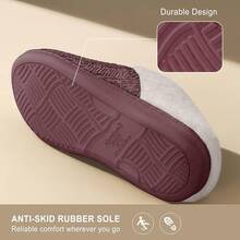 Women's Fuzzy Slip-On Slippers Indoor And Outdoor Use, Comfy Foam, Anti-Skid Rubber Hard Sole - Burgundy - View 5