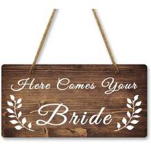 Wedding Sign Wedding Hanging Plaque Bride Groom 10x5 Inch Decorations Anniversaries Ceremony Hanging Decor Home Wall Room Wooden Reception Keepsake Double Sided Sign - 你的新娘來了 - 查看 1