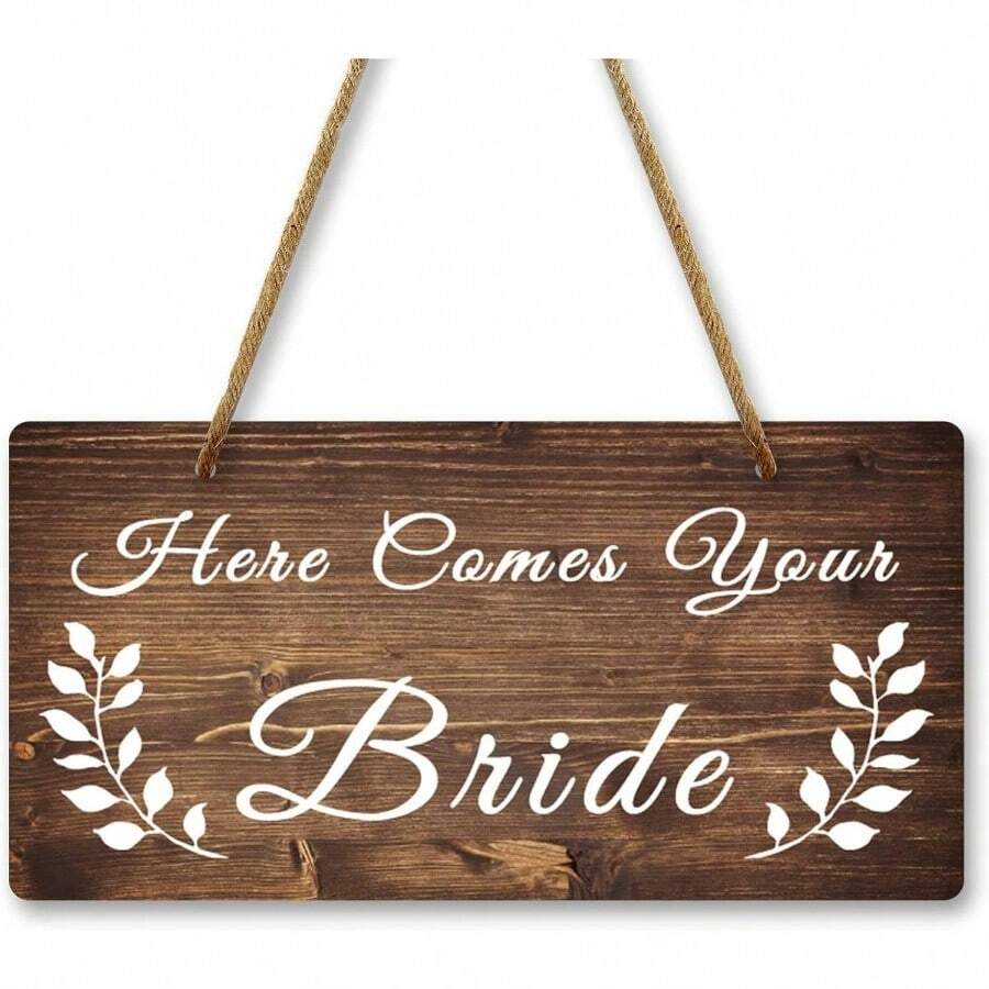 Wedding Sign Wedding Hanging Plaque Bride Groom 10x5 Inch Decorations Anniversaries Ceremony Hanging Decor Home Wall Room Wooden Reception Keepsake Double Sided Sign - 你的新娘來了 - 查看 1