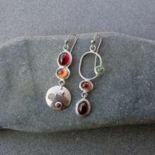 1pc Temperament Elegant Asymmetrical Earrings Women's Light Luxury, Colored Gemstone Geometric Earrings, Niche Design Earrings Creative Birthday Gift - Bạc - Xem 2