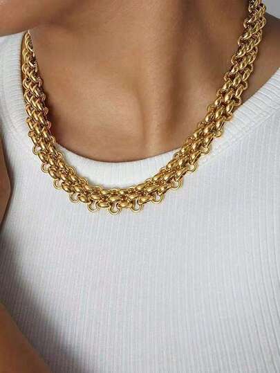 1 colar de aço inoxidável com estilo exagerado de metal e fecho OT, acessório estiloso para festas e uso diário, presente