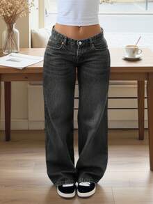 MYOURSA Jeans casual a vita bassa stile Y2K a gamba ampia per donna