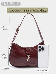 Novachic,1pc Retro Minimalist Hook Decor Adjustable Shoulder Strap Crescent Shape Bag, Suitable For Date, Outing, Party - Màu Đỏ Sâu - Xem 7