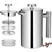 350ml, 750ml, 1000ml Stainless Steel French Press Coffee Maker With 3-Layer Filter, Double-Wall Insulation, Portable For Camping & Outdoor Activities, Durable, Comes With 2 Extra Filters And A Spoon, Easy To Clean - Multicolor - View 1
