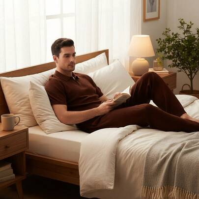 Camiseta De Descanso Para Hombre Tejida Con Detalle en Cuello