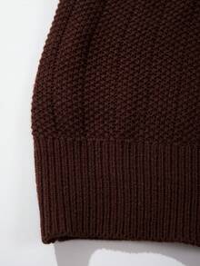 Men's Casual Slim Fit Solid Color Ribbed Vintage Versatile Commuting Polo Collar Zip-Up Long Sleeve Knit Sweater, Autumn/Winter - Coffee Brown - View 7