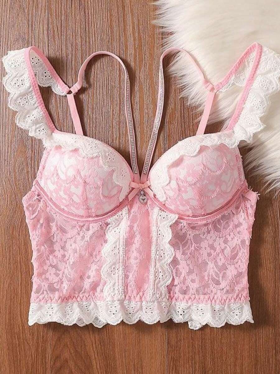 Sexy Pink Lace Vest With Bib For Women, Sleeveless Bodysuit With A Flattering Back For Sensual Gals