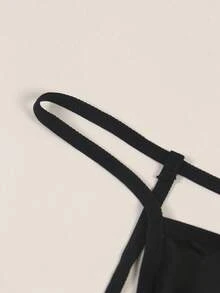 Men's Sexy Hollow Out Bowknot Black Thong With Neck Collar, Comfortable And Stylish - Black - View 5