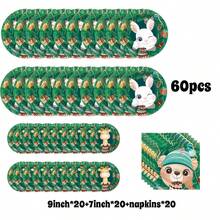 Cartoon Animal Jungle Theme 1/42/60/80/100 Disposable Tableware Set, Including 7-Inch Paper Tray, 9-Inch Cardboard, 9-Ounce Cup, Napkins, Suitable For Daily Gatherings, Birthday Parties, Bridal Showers, Baby Showers, Clubs