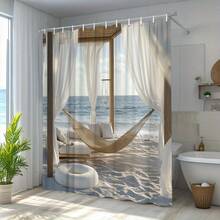 1pc Shower Curtain With Hooks Beachside Hammock Bed Tropical Sheer White 2D Flat Bathroom Partition Curtain For Windows Walls & Bathtub Polyester Fabric Easy To Clean Home Decor All Season Universal - đầy màu sắc - Xem 1