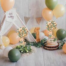 D6 Set Baby Shower Bear Table Centerpieces Decortion Sage Green Bear With Eucalyptus Wreath Wood Slices Welcome Baby Table Toppers For Boy Or Girl Gender Reveal Party Favors - Gấu Xanh - Xem 7