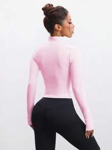 FWH Office-To-Gym Convertible,Bust-Enhancing & Waist-Slimming, Low Neckline For Yoga,Thumbhole Cuffs,Professional Yet Sexy,Tummy Control Zip Front With Thumbholes,Bust-Contouring Darts,4-Way Stretch Fabric,Elegant Performance Jacket,Plus Size Friendly,Women's Stretch Zip-Up Yoga Jacket - Pink - View 2