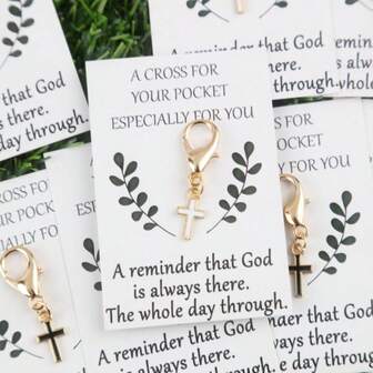 5pcs/10pcs Set Multi-Color Cross Keychain Set Includes "A Little Cross In Your Pocket" Inspirational Card - Gift For Friends, Lucky Charm, Keychain, Daily Encouragement Bag Accessory Christmas Bag Charms Car Accessories Teacher Sister Gift Ideas