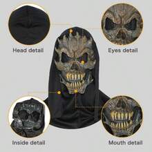 - Mscara de Halloween sonriente y aterradora, cuernos espeluznantes, calavera fantasma, mscara de cara completa con teet afilado, disfraz de cosplay, mscara de ltex de terror - inicial - Ver 3