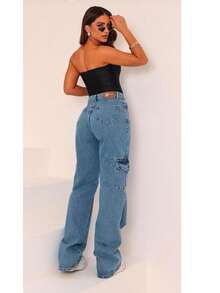 Wide Leg High Waist Jeans - Blue - View 3