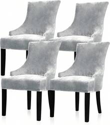 Stretch Wingback Chair Cover - Reusable Side Chair Slipcover, Accent Chair Protector Dining Room, Banquet, Home Decor (Silver, 2PC) - 02 Velvet Silver Grey - View 9