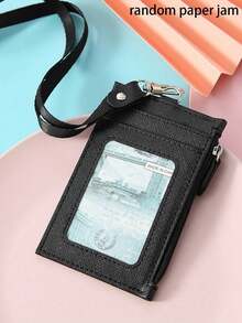 休闲仿皮卡包 - 1 件带挂绳的拉链证件包 - 无衬里可手洗女士钱包迷你钱包钱包学校用品卡包钱包返校用品 - 彩色 - 查看 17