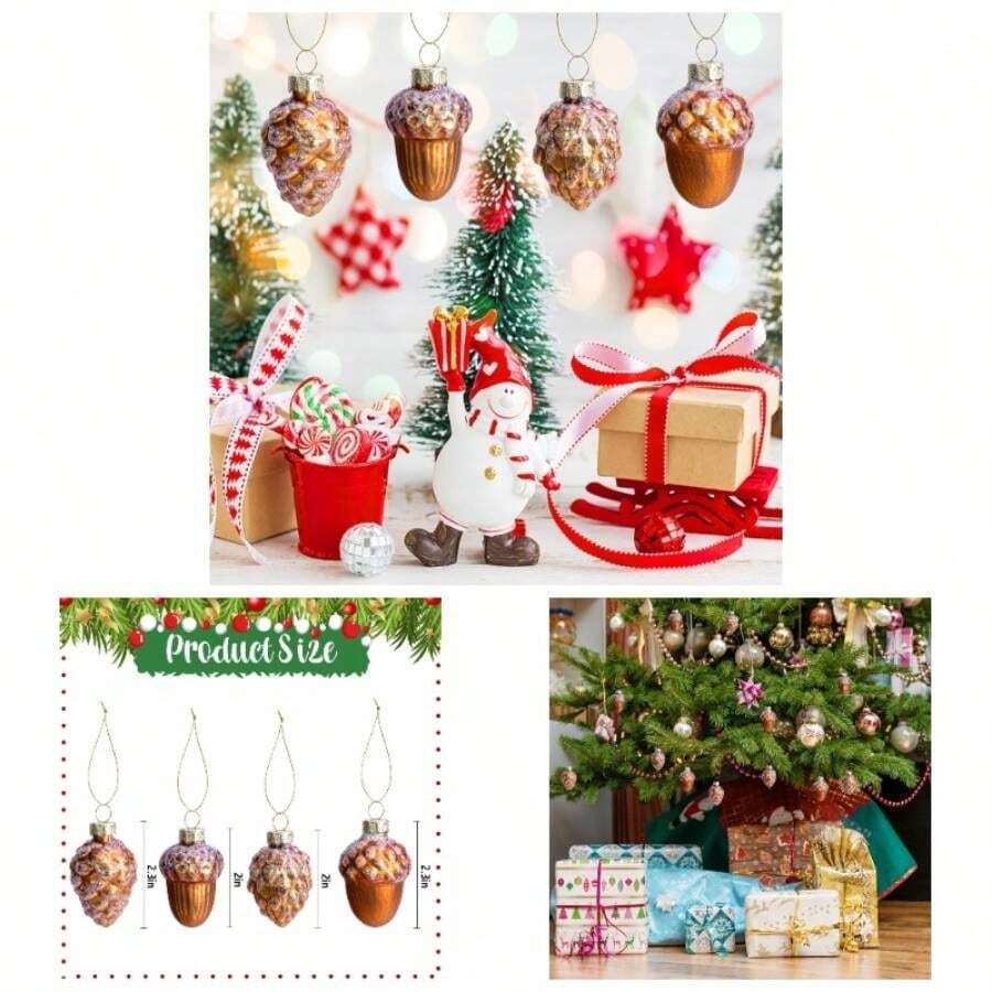 12 Pcs Pine Cone Glass Ornaments - Fall Hanging Pinecone Glass Ornaments Xmas, Thanksgiving Day Party Decorations - B Style - View 1