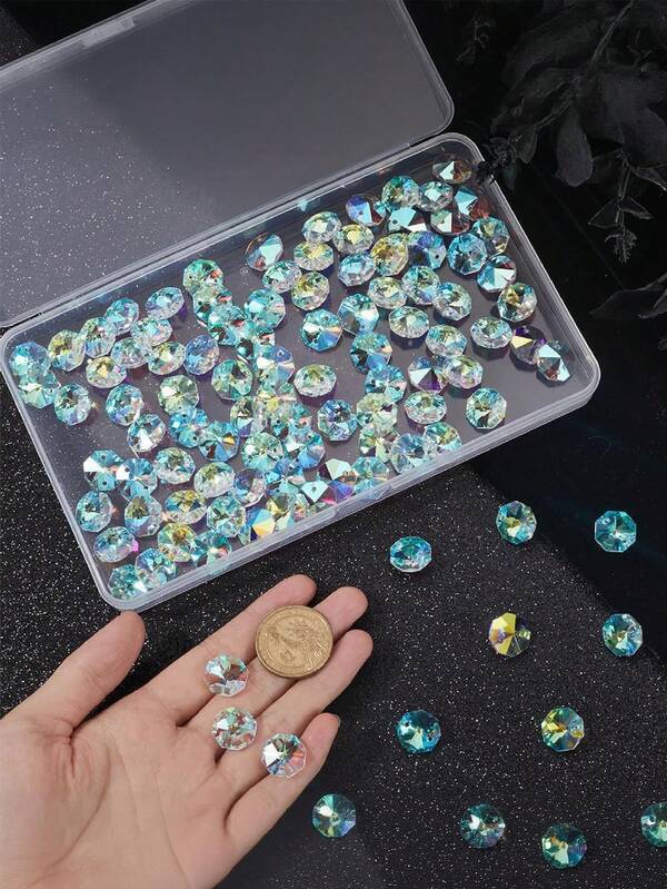 1 Box 60pcs 14mm Crystal Glass Octagon Beads 2 Hole Prism Beads Bulk Colorful Chandelier Replacement Connectors Suncatcher Faceted Spacer Beads For DIY Hanging Ornaments Jewelry