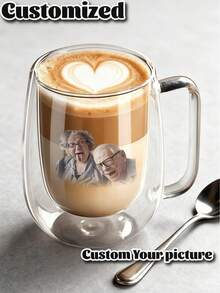 1/2pcs Custom Simple Light Luxury Double-Layer Insulated Heat Preservation Good Glass Coffee Cup , Transparent, With Portable Handle, Suitable For Cappuccino, Latte, Tea, Hot And Cold Drinks, Suitable For Easter, Christmas, Birthday Party