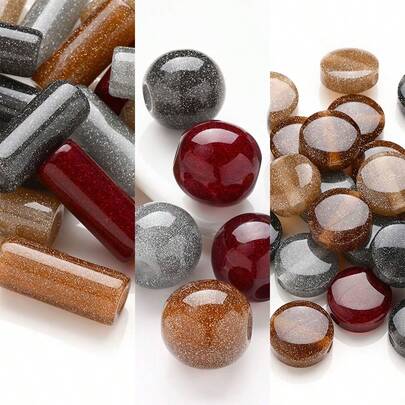 5/10 piezas de cuentas de resina con brillo y perlas para otoño/invierno, en forma tubular/redonda/ovalada, de color oscuro tipo jade, de alta calidad para manualidades de joyería DIY