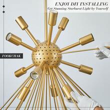 Sputnik Chandelier Solid Metal Starburst Chandelier Light Fixture 9-Light Mid-Century Modern Satellite Light Fixture For Living Room Dining Room Foyer Study Room Bathroom,E12 - Gold - View 4