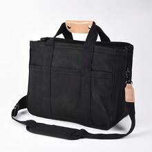Canvas Tote Bag For Women With Multi-Pockets, Spacious & Durable School Messenger Bag – High-Capacity Shoulder Tote For Books, Laptop & Daily Essentials - 黑色 - 查看 4