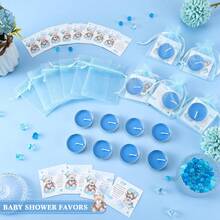50 套婴儿洗礼派对礼品，婴儿洗礼宾客礼物，婴儿洗礼装饰品，婴儿洗礼蜡烛礼品，熊主题婴儿洗礼宾客礼物，包括 50 个茶蜡烛、50 个感谢标签和 50 个用于揭示性别的回礼袋（蓝色，可爱风格） - 彩色 - 查看 4
