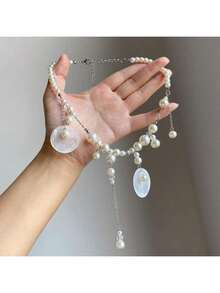 French Retro Natural Round Pearl Tassel Necklace Women, Fairy Temperament, Beach Vacation Collarbone Chain Accessory - Pearl Disc Shell Tassel Necklace - View 1