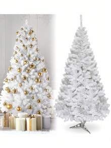 A White Bare Christmas Tree, High-Density Artificial Pine Tree With Base, Easy To Assemble, Holiday Decoration, Not Lit, Artificial Half Christmas Tree, Create A Festive Atmosphere, Space-Saving Design, Can Be Used Indoors And Outdoors, Christmas Decoration, Suitable For Home, Office - White - View 3