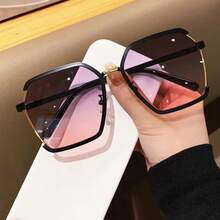 Elegant Metal Half-Frame Women's Driving Street Style Sun Protection Sunglasses - trắng - Xem 2