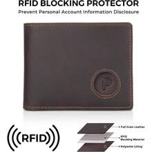 - Portafolios de piel de vacuno con bloqueo RFID para hombres, caf oscuro con ranura AirTag, Pequeo, Retro - café oscuro con ranura AirTag - Ver 4