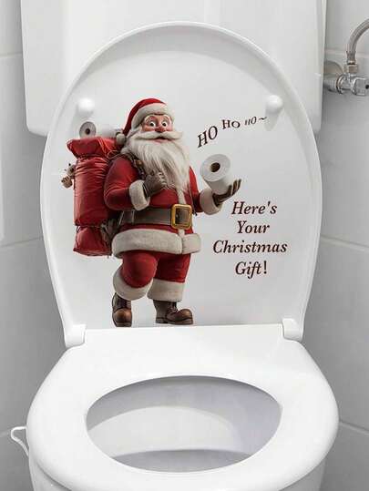 Adesivo de Natal com Papai Noel segurando papel higiênico, removível e à prova d'água, para decoração de parede do banheiro - Decoração de Natal, adesivo para vaso sanitário, decoração natalina para quarto de inverno.