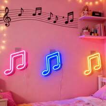 1 Stück LED Musiknoten Neon Schild Neonlicht Wanddekoration Nachtlicht Geschenke für Mädchen Schlafzimmerdekoration Zuhause Feiertags-Party Hochzeitsdekoration Raumdekoration Lichterkette