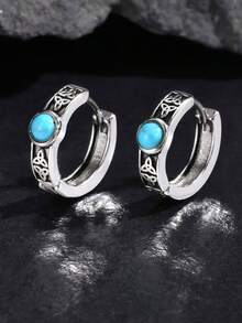 Cercei rotunzi din oțel inoxidabil cu nod celtic și turcoaz, unici și casual