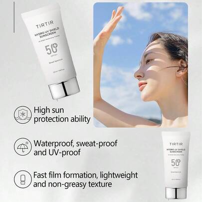 Protetor Solar com Proteção UV, Bloqueia os Raios UV para Prevenir Danos Solares, À Prova d'Água, Resistente ao Suor, Fórmula Leve e Não Oleosa, Ilumina o Tom da Pele, Proteção Diária para a Pele durante Todo o Ano