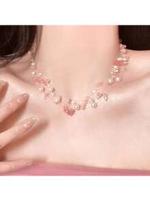 Pink Pearl Beaded Necklace Women, Cool And Unique Design, Sweet Accessory, Gentle Temperament Collarbone Chain G - Pink Natural Stone Pearl Beaded Necklace - View 7