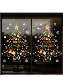 2pcs Christmas Tree Window Stickers, Snowflake Bell Ball Winter Christmas Stickers, Cartoon Merry Christmas Stickers, Or Party Glass DIY Supplies, Home Living Christmas, Christmas Window Stickers, Christmas Gifts, Suitable For Home, Bedroom, Office, Indoor, Outdoor And Dessert Shop Holiday Decoration, Christmas - Multicolor - View 9