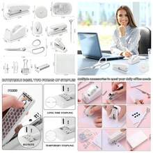 Kit de accesorios de computadora blanco, juego de accesorios de oficina, juego de grapadora de computadora, incluye removedor de grapas, dispensador de cinta de perforacin, bolgrafo de tijera, - Blanco - Ver 1