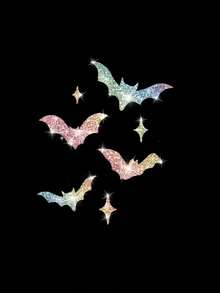 1pc Glossy Reflective Bat & Star Vinyl Decals - Self-Adhesive Cartoon Stickers For Cars, Motorcycles, Laptops - Vibrant Multi-Color Sparkle Design, Easy Apply & Remove, One-Time Use