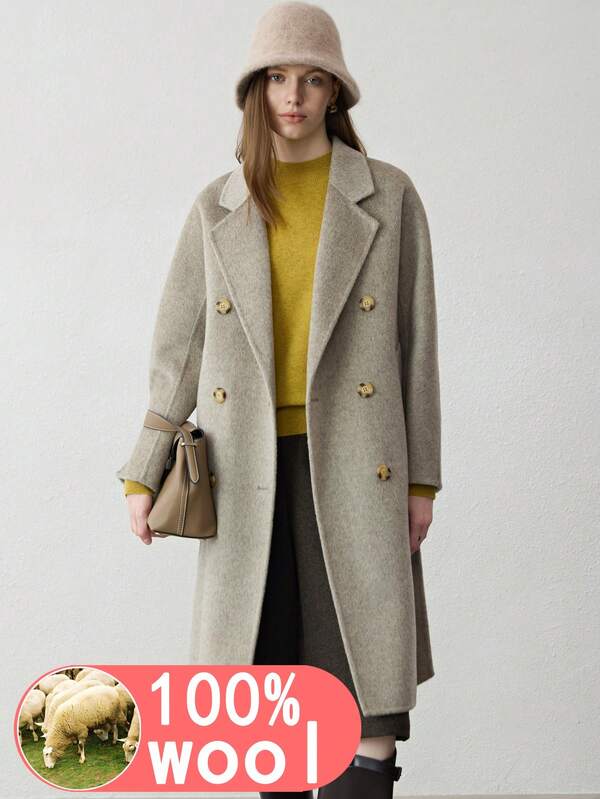 High-End Solid Color 100% Pure Wool Overcoat, Single-Breasted, Fashion Versatile Knee-Length Belted Women's Double-Faced Wool Coat, Double-Faced Wool Jacket, Elegant Women's Winter Coat, Women's Coat, Women's Wool Coat, Cape Coat, Elegant Women's Winter Jacket, Women's Windbreaker