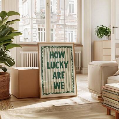 1pc Unframed How Lucky Are We Green Stripes Poster Motivational Wall Art Canvas Print Minimalist Aesthetic Dopamine Decor Painting For Apartment,Living Room,Bedroom,Modern Home Decoration