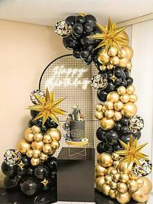 121 pièces/set Kit d'arche de guirlande de ballons noirs et dorés, ballons confettis noirs et dorés avec étoiles, pour la décoration de fête du Nouvel An, d'anniversaire, de mariage