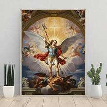 圣米迦勒大天使5D全圆钻石画，DIY钻石刺绣惩罚邪恶天使，十字绣针线活家居装饰礼品 - 彩色 - 查看 2