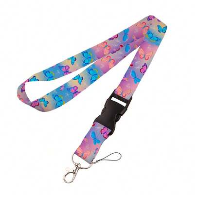 Butterfly Series Phone Lanyard, Bus/Meal Card Polyester Strap, Anti-Lost Work ID, Couples/Holiday Gift