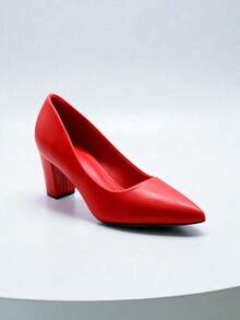 Solid Color Commuter Business PU Leather Holiday Party Office Women Pumps - Red - View 4