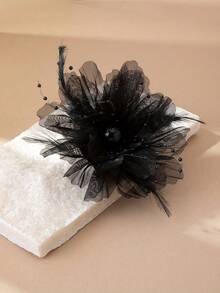 1 pieza Broche elegante de estilo bohemio con diseño de flor de pluma y perla falsa, adecuado para uso diario, vacaciones y regalo de mujer