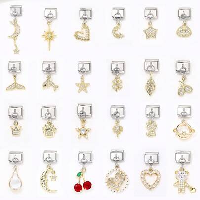 1PC Stainless Steel DIY Module Components, Starry Moon, Heart, Shell,Dolphin,Cat, Clover, Cherry Elements, Jewelry For DIY Bracelet, Necklace, Ring, Anklet, Fashionable, Elegant Handmade Modular Bracelet, Can Be Freely Matched With Different Styles,Suitable For Birthday Anniversary Gifts And Daily Use