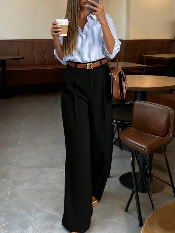Retro High Waisted Women's Suit Pants, Loose And Slim Fit, Hanging Effect, Autumn, Suitable For The Office