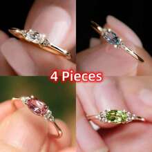 4PCS Luxurious Women's Rings Sparkling Elliptical Rings For Women Engagement Wedding Band Promiss Ring Birthday Merry Christmas Valentine's Day Anniversary Gift For Her Jewelry Ring - Nhiều màu - Xem 1